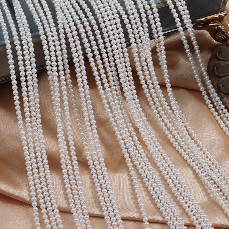 Natural Cultured White Freshwater Pearls Near Round(Minor Flaw) Beads Strands, Approx 3-3.5mm, 38-39cm/strand
