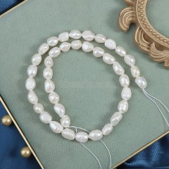 Natural Cultured White Freshwater Pearls Through-drilled Nuggets Beads Strands, Approx 6-7~7-8mm, 33-35cm/strand