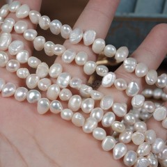 Natural Cultured White Freshwater Pearls Three Seven Off-centered Drilled Nuggets(Minor Flaw) Beads Strands, Approx 6-7mm, 33-35cm/strand