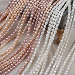 Natural Cultured White/Pinkish Orange/Pinkish Purple Freshwater Pearls Rice Beads Strands, Approx 4.5-5mm, 36-38cm/strand