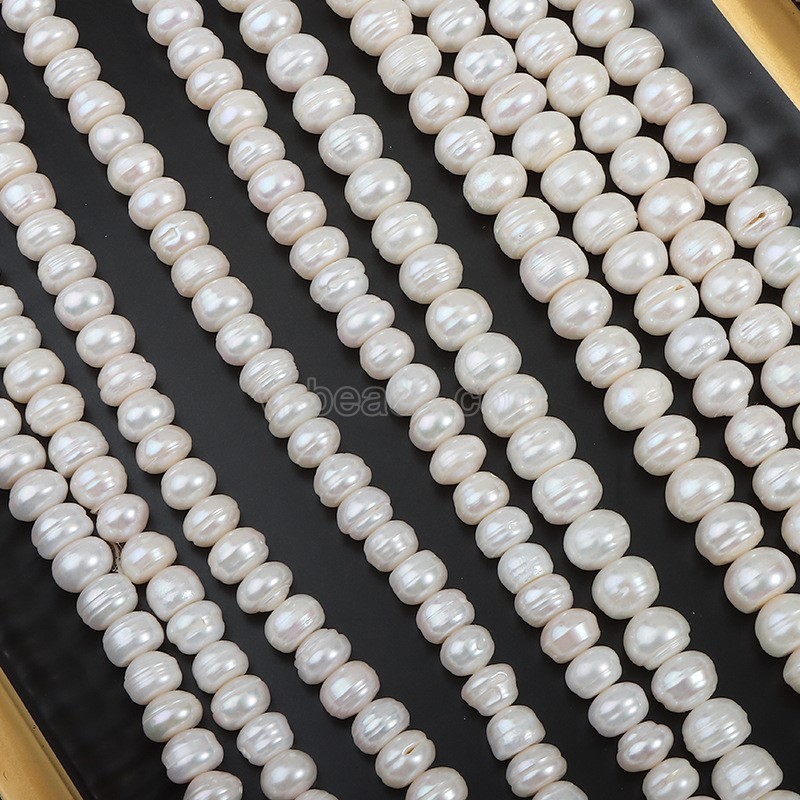 Natural Cultured White Freshwater Pearls Oblate/Flat Potato Beads Strands, with Deep Screw Thread, Approx 8-9mm, 36-38cm/strand