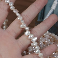 Natural Cultured White Freshwater Pearls Three Seven Off-centered Drilled Nuggets(Minor Flaw) Beads Strands, Approx 6-7mm, 33-35cm/strand