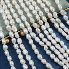 Natural Cultured White Freshwater Pearls Through-drilled Nuggets Beads Strands, Approx 6-7~7-8mm, 33-35cm/strand