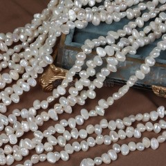 Natural Cultured White Freshwater Pearls Three Seven Off-centered Drilled Nuggets(Minor Flaw) Beads Strands, Approx 6-7mm, 33-35cm/strand