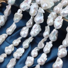 Natural Cultured White Baroque Freshwater Pearls Fishtail Shape Beads Strands, Approx 15-20x25-40mm, 38-40cm/strand