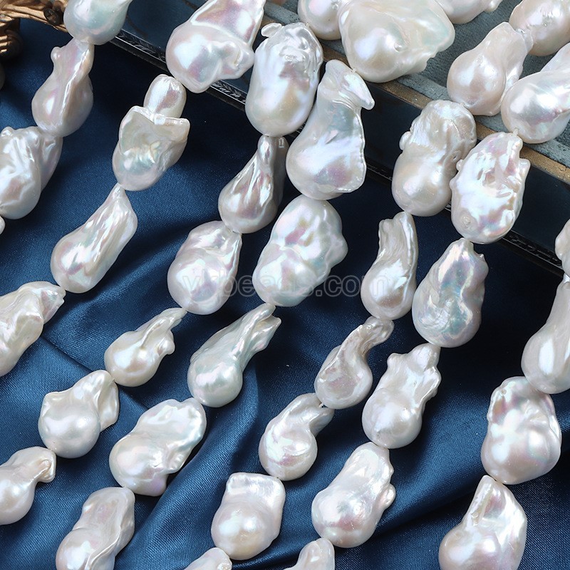 Natural Cultured White Baroque Freshwater Pearls Fishtail Shape Beads Strands, Approx 15-20x25-40mm, 38-40cm/strand