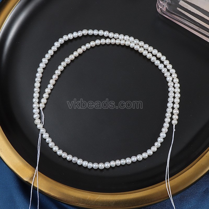 Natural Cultured White Freshwater Pearls Near Round Beads Strands, Approx 3-3.5mm, 37-38cm/strand