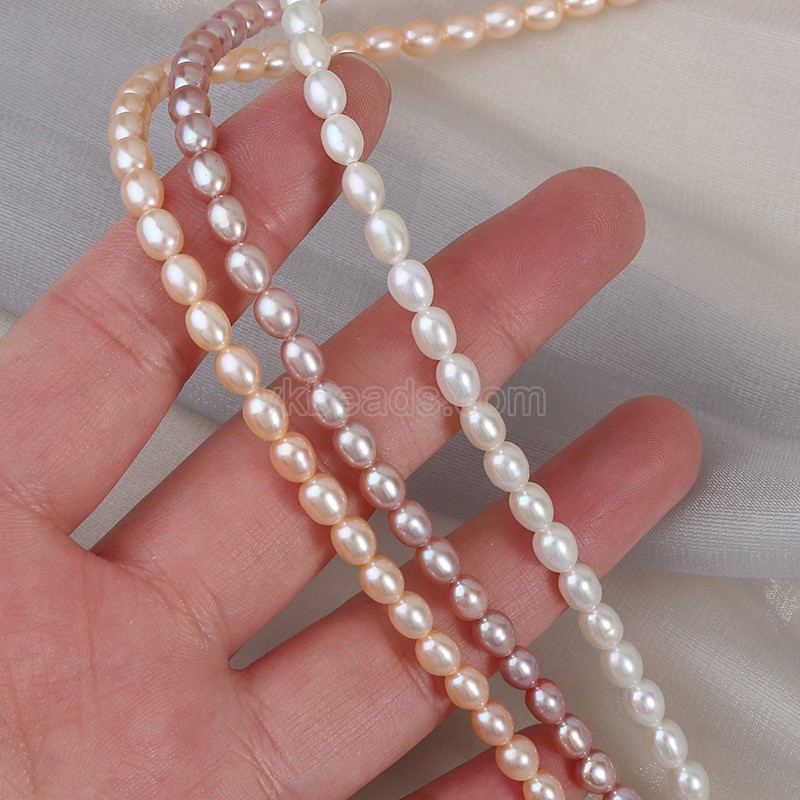 Natural Cultured White/Pinkish Orange/Pinkish Purple Freshwater Pearls Rice Beads Strands, Approx 4.5-5mm, 36-38cm/strand