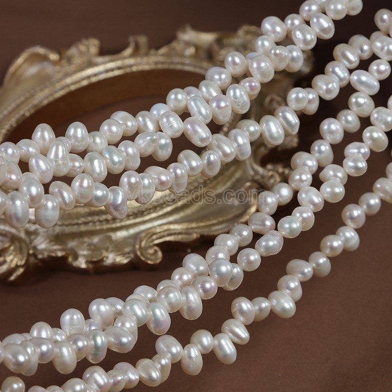 Natural Cultured White Freshwater Pearls Three Severn Off-centered Drilled Rice Beads Strands, with Screw Thread, Approx 4-5mm, 33-35cm/strand