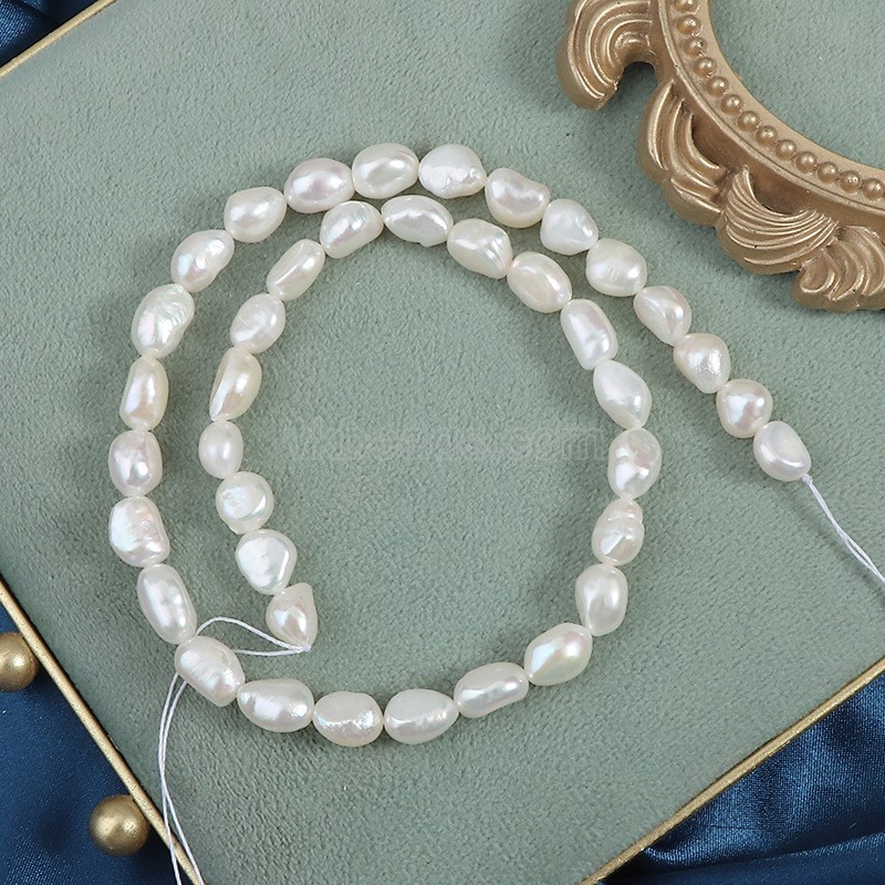 Natural Cultured White Freshwater Pearls Through-drilled Nuggets Beads Strands, Approx 6-7~7-8mm, 33-35cm/strand