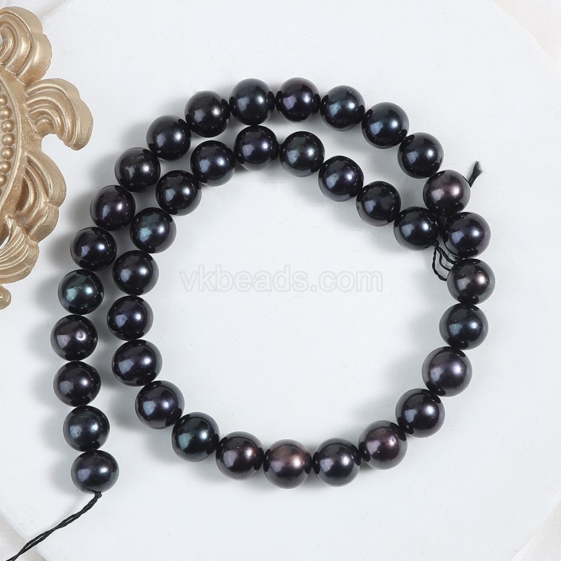 Natural Cultured Dyed Black Freshwater Pearls Near Round Beads Strands, Approx 11mm, 38-40cm/strand
