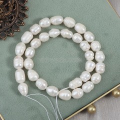 Natural Cultured White Freshwater Pearls Rice Beads Strands, with Screw Thread, Approx 8.5-9mm, 33-35cm/strand