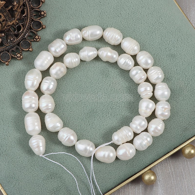 Natural Cultured White Freshwater Pearls Rice Beads Strands, with Screw Thread, Approx 8.5-9mm, 33-35cm/strand