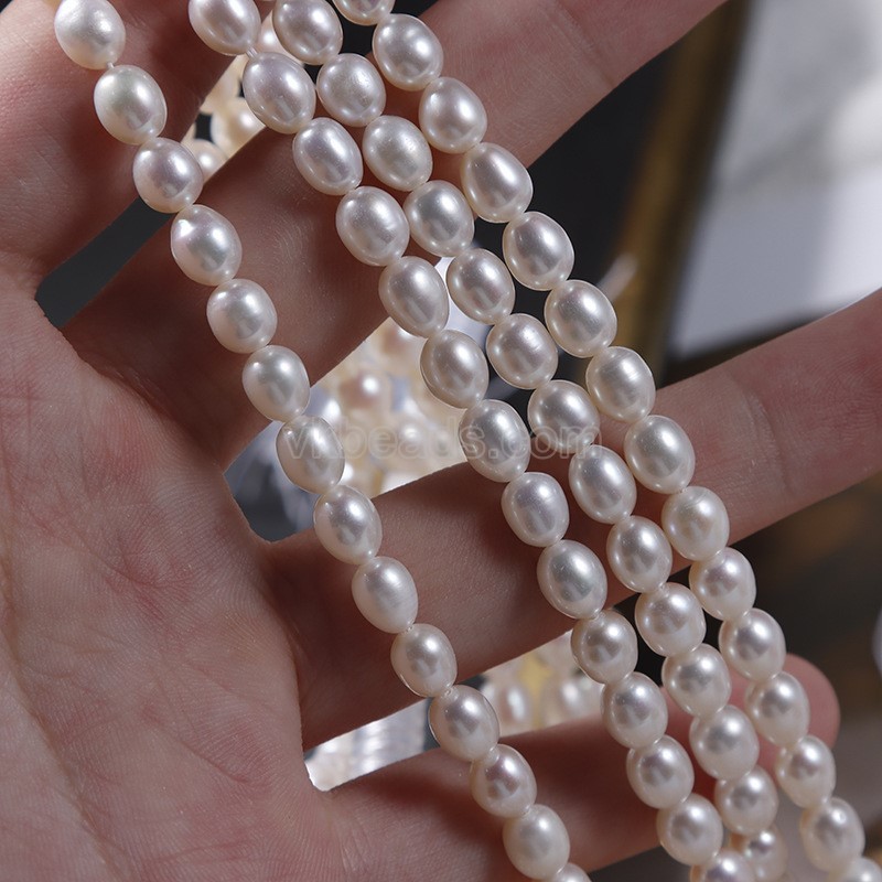 Natural Cultured White Freshwater Pearls Rice Beads Strands, Approx 5-6mm, 36-38cm/strand