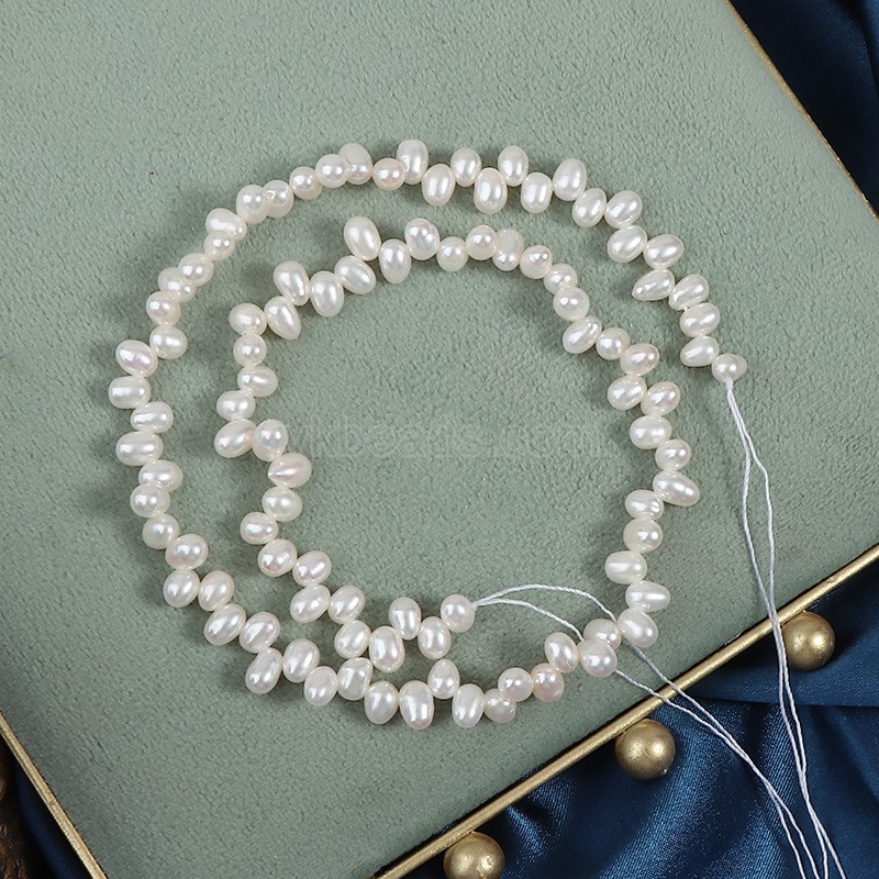 Natural Cultured White Freshwater Pearls Three-Seven Off-centered Drilled Rice Beads Strands, Approx 3.5-4mm, 34-36cm/strand