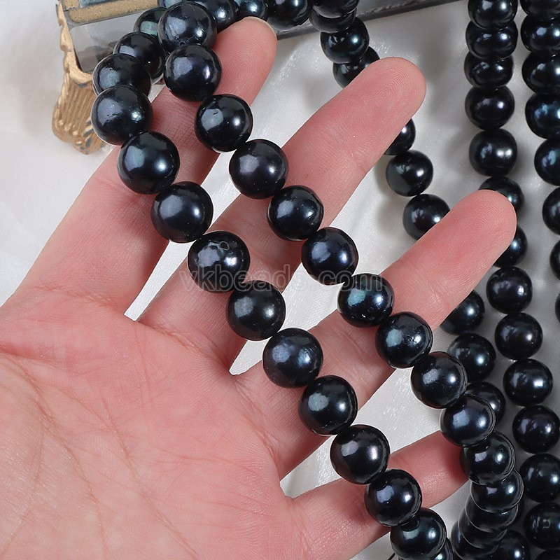 Natural Cultured Dyed Black Freshwater Pearls Near Round Beads Strands, Approx 11mm, 38-40cm/strand