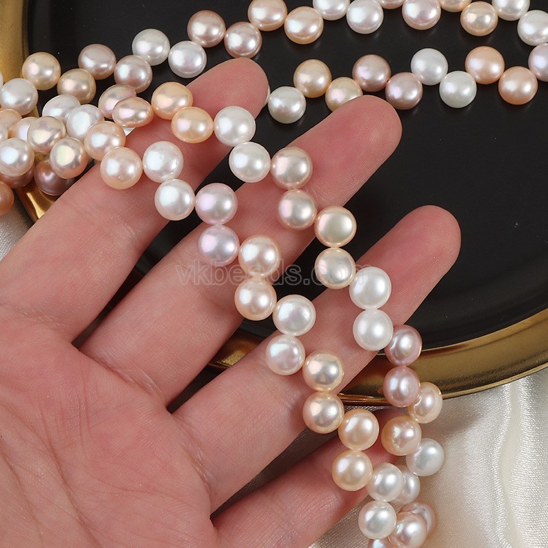 Natural Cultured Multicolor Freshwater Pearls Flat Round Button Beads Strands, Approx 7mm, 17cm/strand