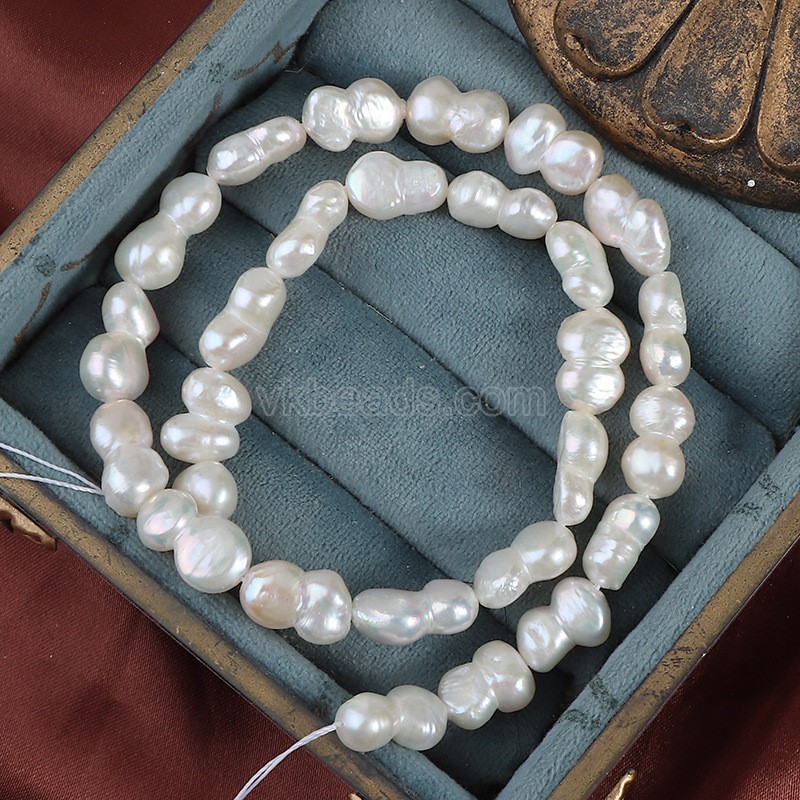 Natural Cultured White Baroque Freshwater Pearls Flat Gourd Beads Strands, Approx 8-9x12-14mm, 36-38cm/strand