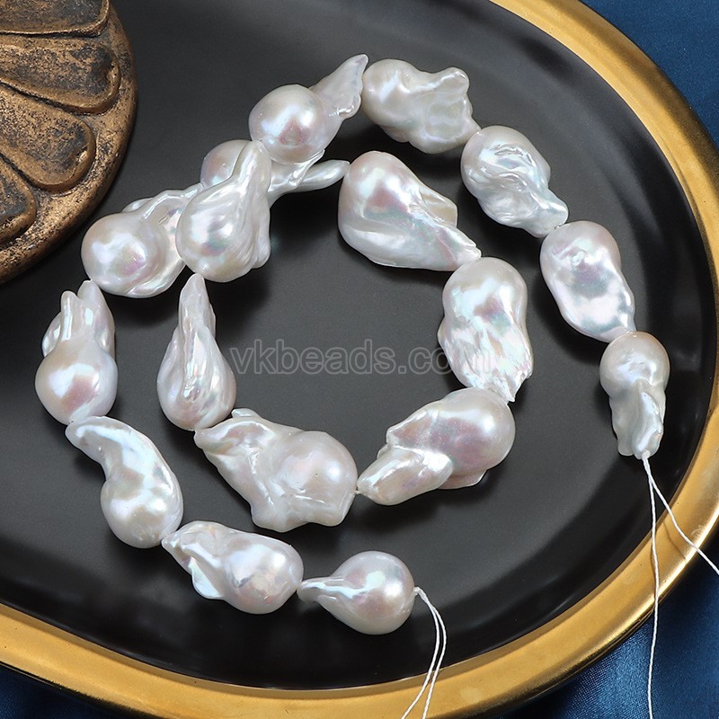 Natural Cultured White Baroque Freshwater Pearls Fishtail Shape Beads Strands, Approx 15-20x25-40mm, 38-40cm/strand