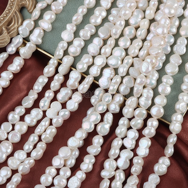 Natural Cultured White Baroque Freshwater Pearls Flat Gourd Beads Strands, Approx 8-9x12-14mm, 36-38cm/strand