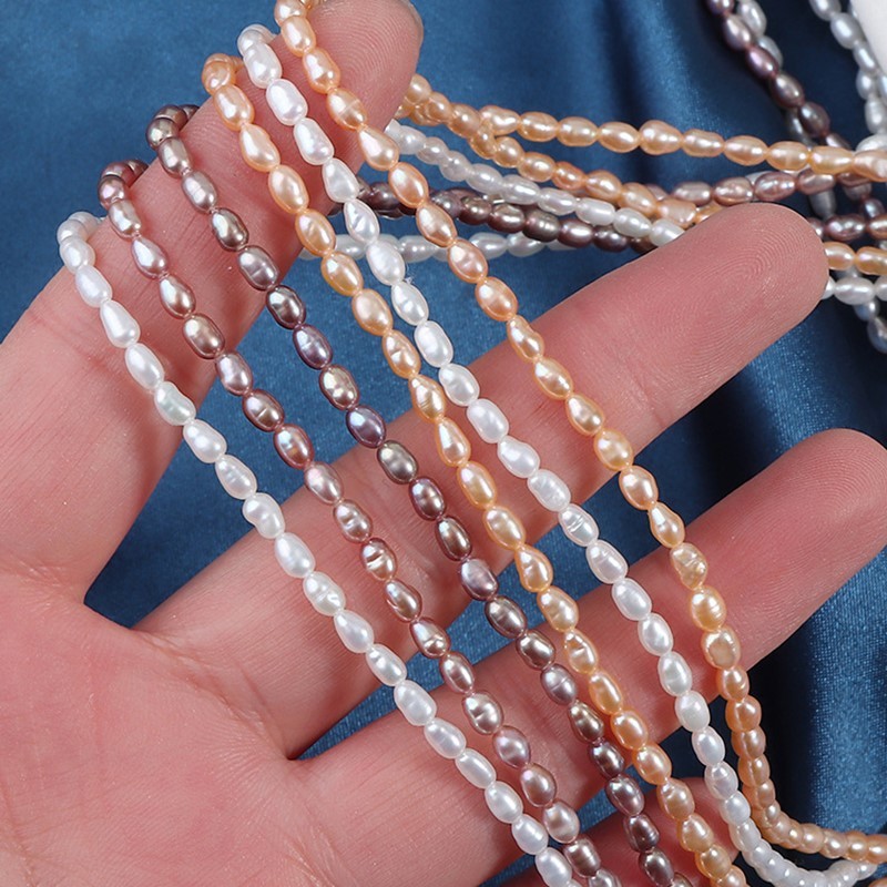 Natural Cultured White/Pinkish Orange/Pinkish Purple Freshwater Pearls Rice Beads Strands, Approx 2.5-3mm, 35-37cm/strand