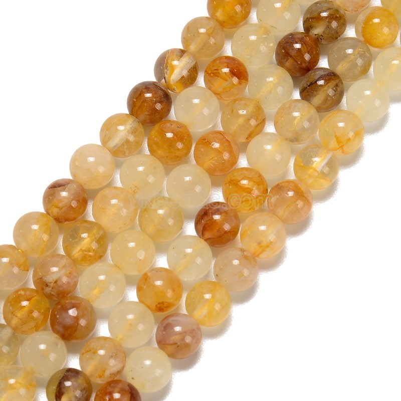 Yellow Hematoid Quartz/Fire Quartz Smooth Round Beads Strands, Approx 6-10mm, 38cm/strand