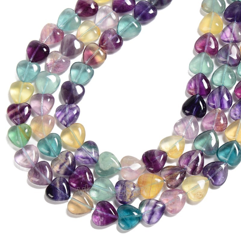 A Grade Multicolor Fluorite Smooth Puffy Hearts, Approx 10-12mm, 38cm/strand