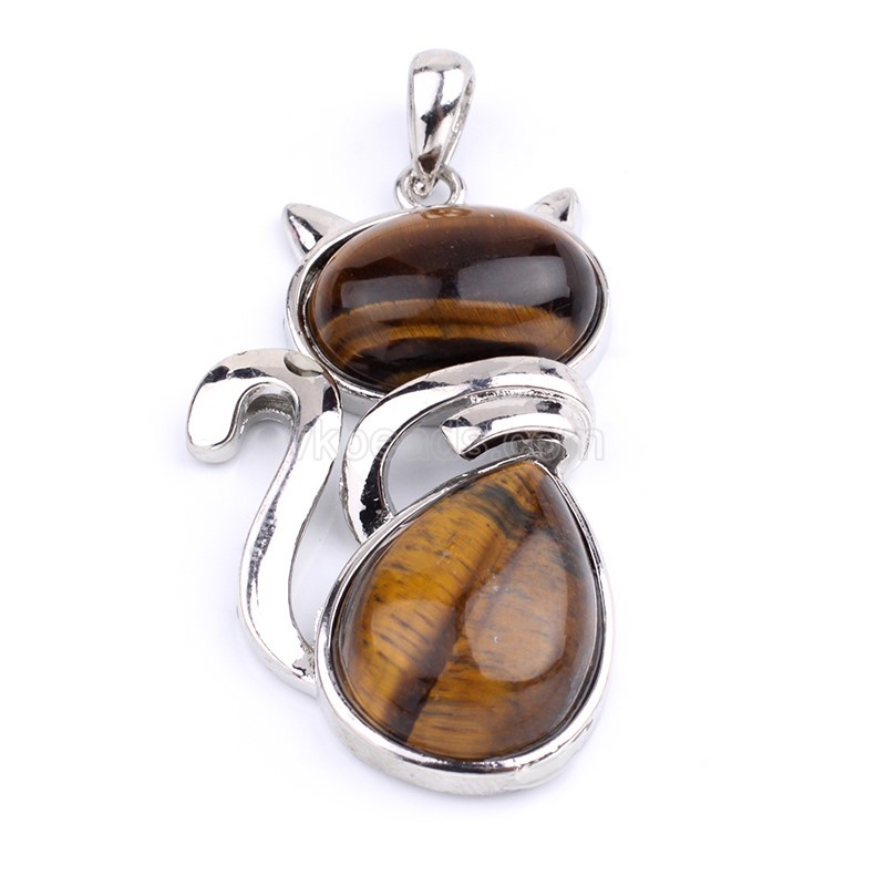 Multi-Gemstone Cat Kitten Pendants, with Rhodium Plated Base Metal Findings, Approx 21x44mm, Sell by Piece