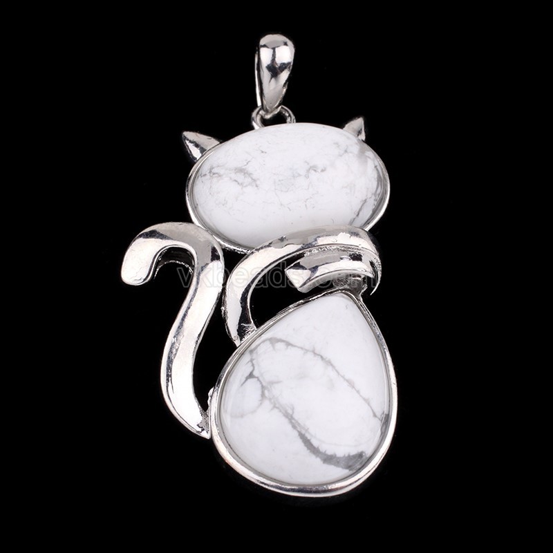 Multi-Gemstone Cat Kitten Pendants, with Rhodium Plated Base Metal Findings, Approx 21x44mm, Sell by Piece
