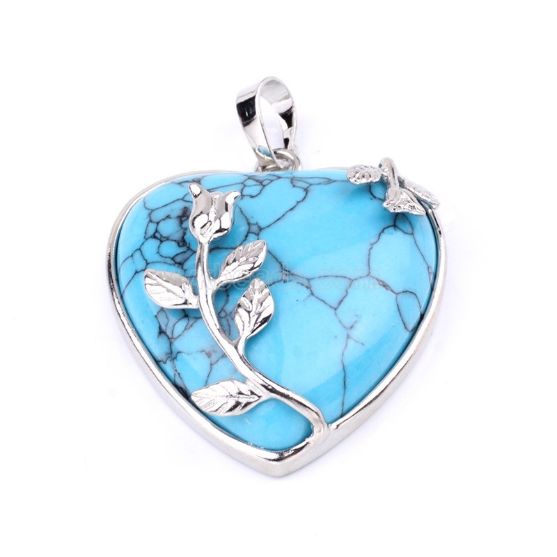 Multi-Gemstone Smooth Heart Pendants, with Flower Rhodium Plated Base Metal Findings, Approx 30mm, Sell by Piece