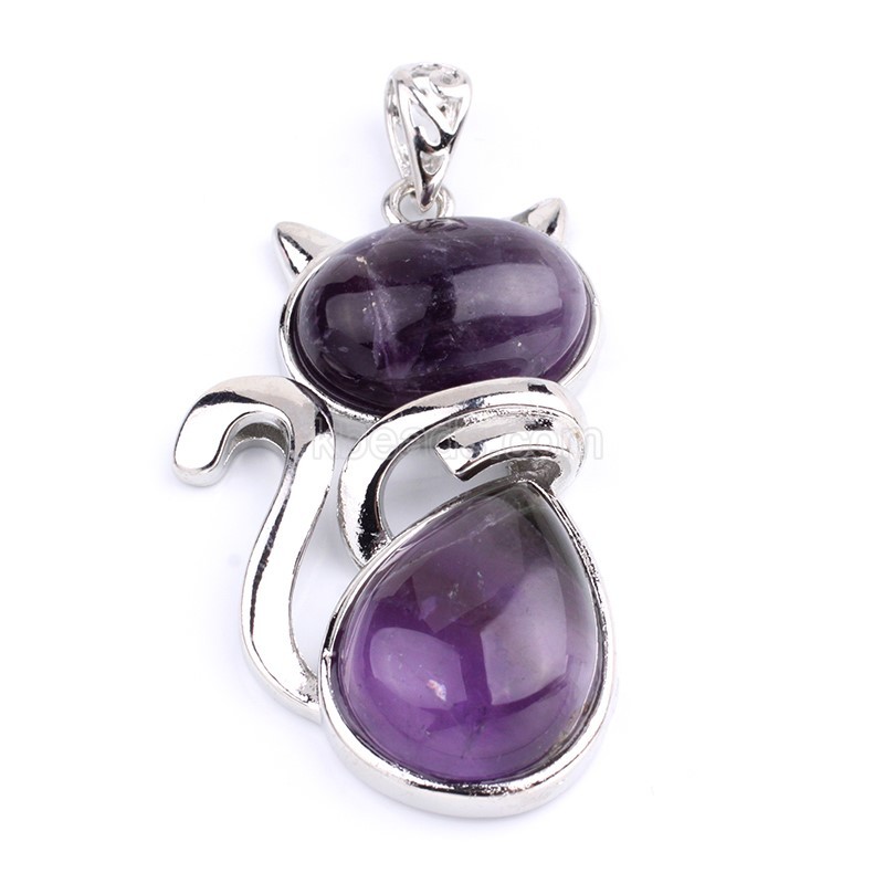 Multi-Gemstone Cat Kitten Pendants, with Rhodium Plated Base Metal Findings, Approx 21x44mm, Sell by Piece