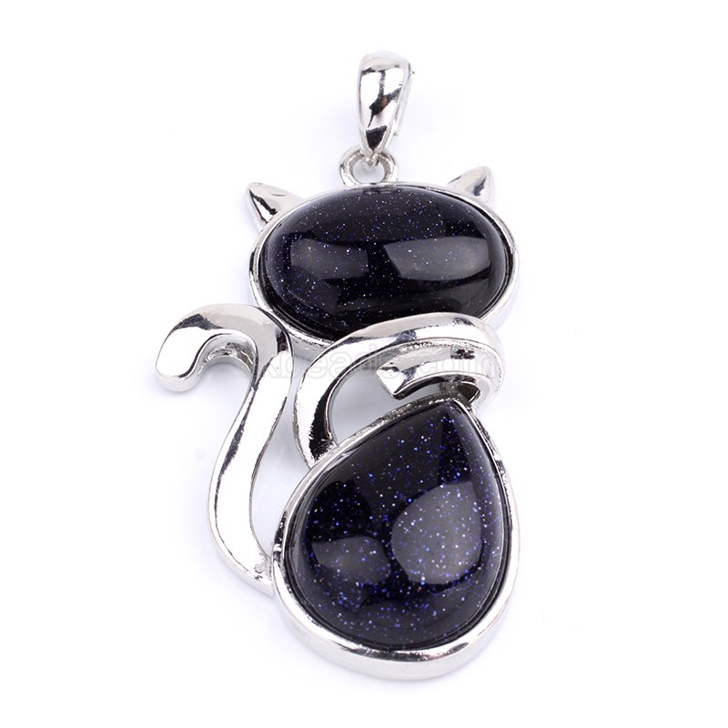 Multi-Gemstone Cat Kitten Pendants, with Rhodium Plated Base Metal Findings, Approx 21x44mm, Sell by Piece