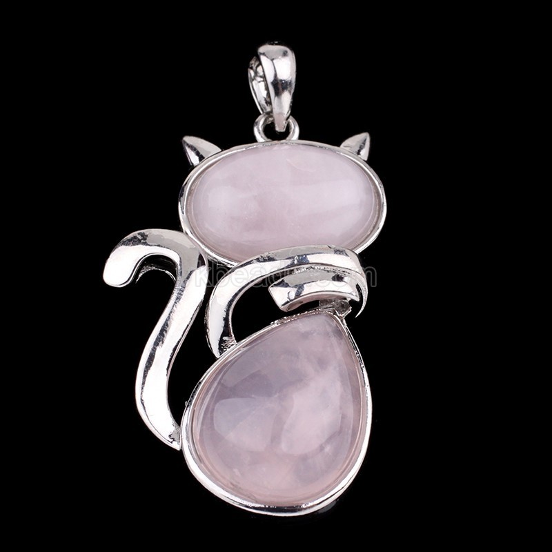 Multi-Gemstone Cat Kitten Pendants, with Rhodium Plated Base Metal Findings, Approx 21x44mm, Sell by Piece