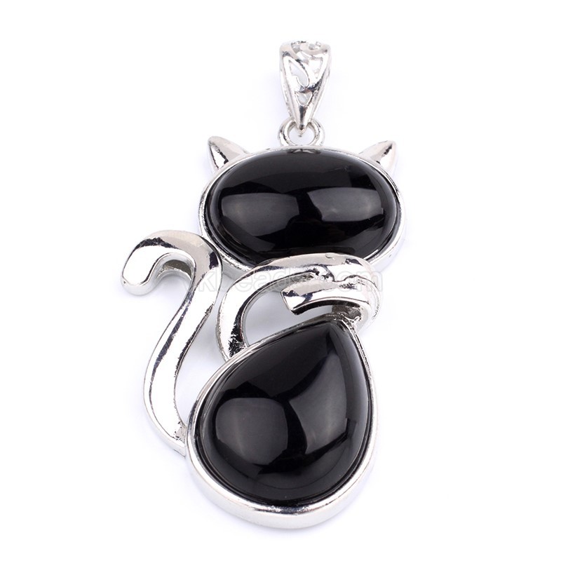 Multi-Gemstone Cat Kitten Pendants, with Rhodium Plated Base Metal Findings, Approx 21x44mm, Sell by Piece