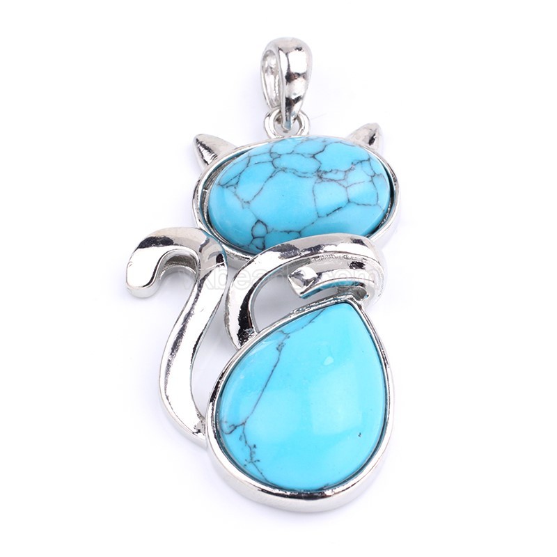 Multi-Gemstone Cat Kitten Pendants, with Rhodium Plated Base Metal Findings, Approx 21x44mm, Sell by Piece