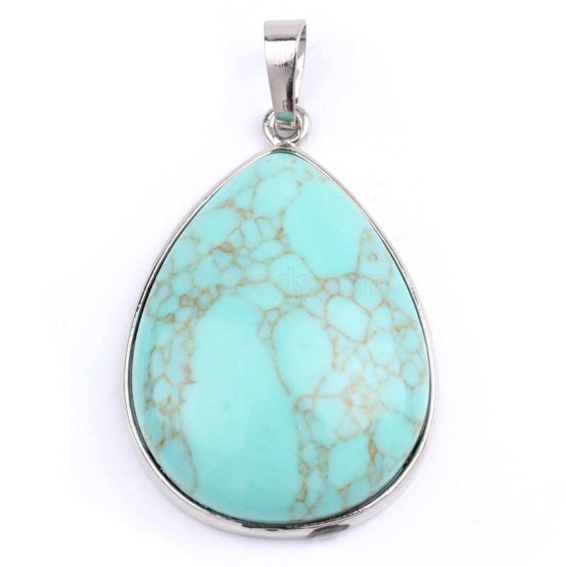 Multi-Gemstone Smooth Teardrop Pendants, with Rhodium Plated Base Metal Findings, Approx 25x33mm, Sell by Piece