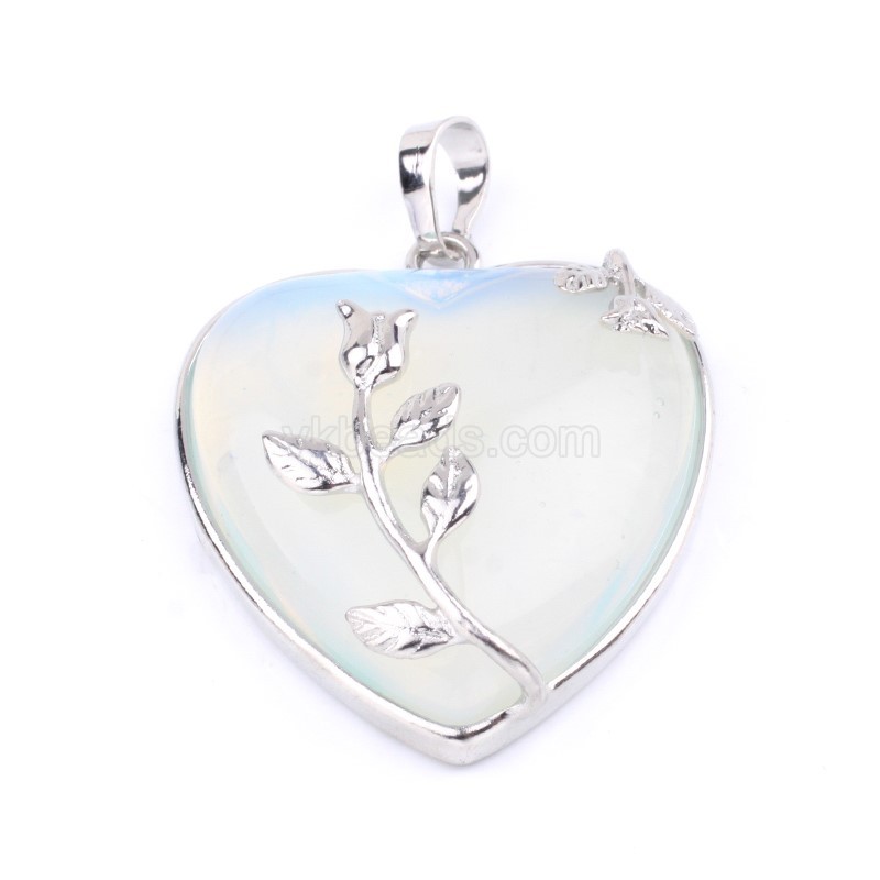 Multi-Gemstone Smooth Heart Pendants, with Flower Rhodium Plated Base Metal Findings, Approx 30mm, Sell by Piece