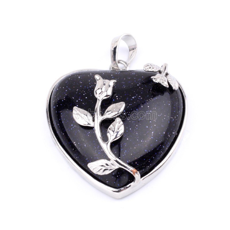 Multi-Gemstone Smooth Heart Pendants, with Flower Rhodium Plated Base Metal Findings, Approx 30mm, Sell by Piece
