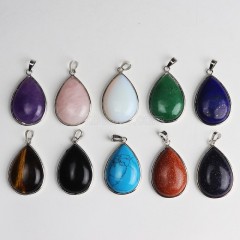 Multi-Gemstone Smooth Teardrop Pendants, with Rhodium Plated Base Metal Findings, Approx 25x33mm, Sell by Piece
