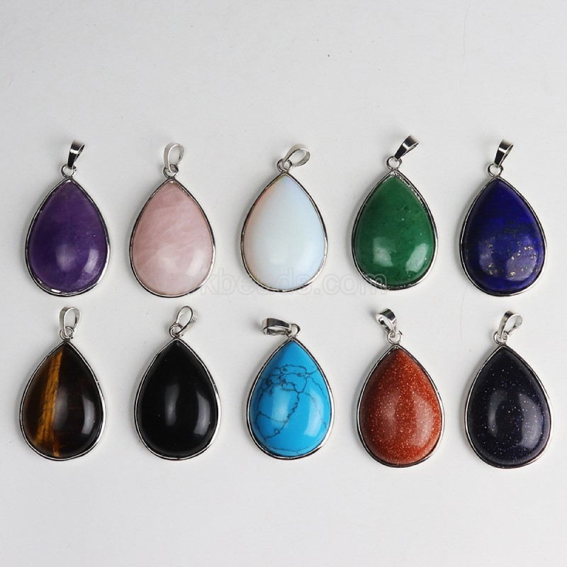 Multi-Gemstone Smooth Teardrop Pendants, with Rhodium Plated Base Metal Findings, Approx 25x33mm, Sell by Piece