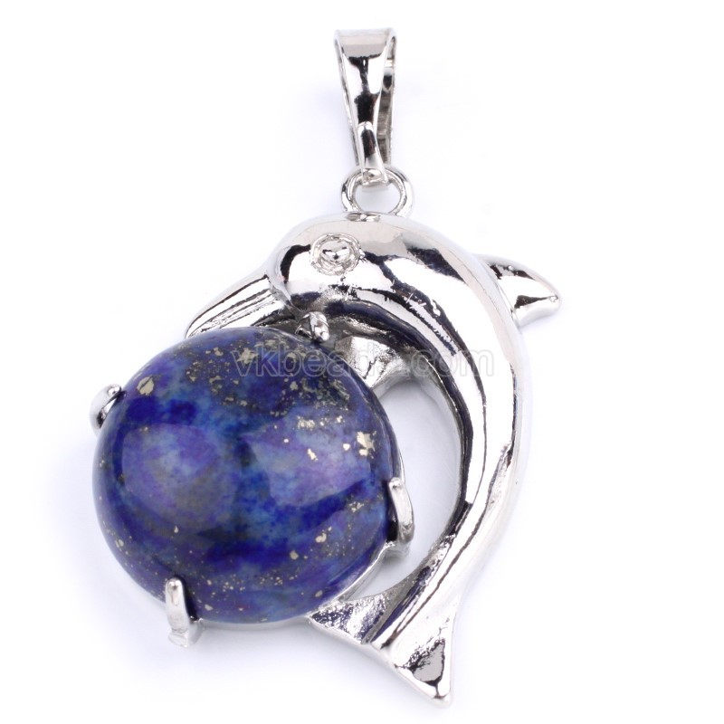 Multi-Gemstone Dolphin Pendants, with Rhodium Plated Base Metal Findings, Approx 22x25mm, Sell by Piece