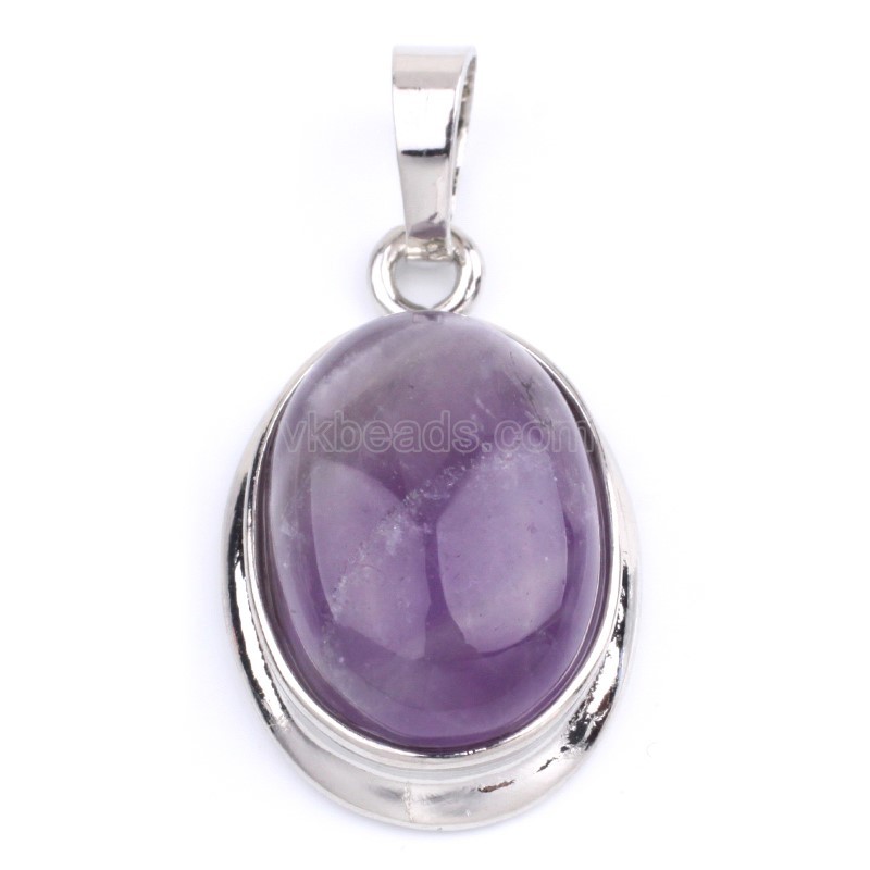 Multi-Gemstone Smooth Oval Pendants, with Rhodium Plated Base Metal Findings, Approx 14x18mm, Sell by Piece