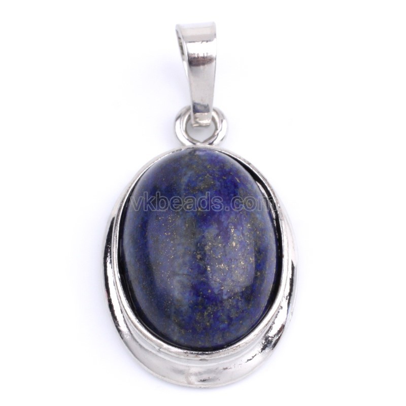 Multi-Gemstone Smooth Oval Pendants, with Rhodium Plated Base Metal Findings, Approx 14x18mm, Sell by Piece