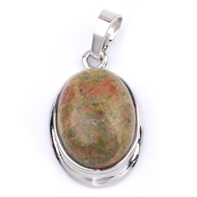 Multi-Gemstone Smooth Oval Pendants, with Rhodium Plated Base Metal Findings, Approx 14x18mm, Sell by Piece