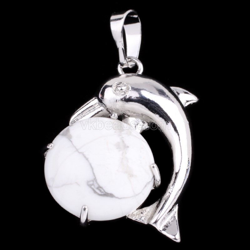 Multi-Gemstone Dolphin Pendants, with Rhodium Plated Base Metal Findings, Approx 22x25mm, Sell by Piece