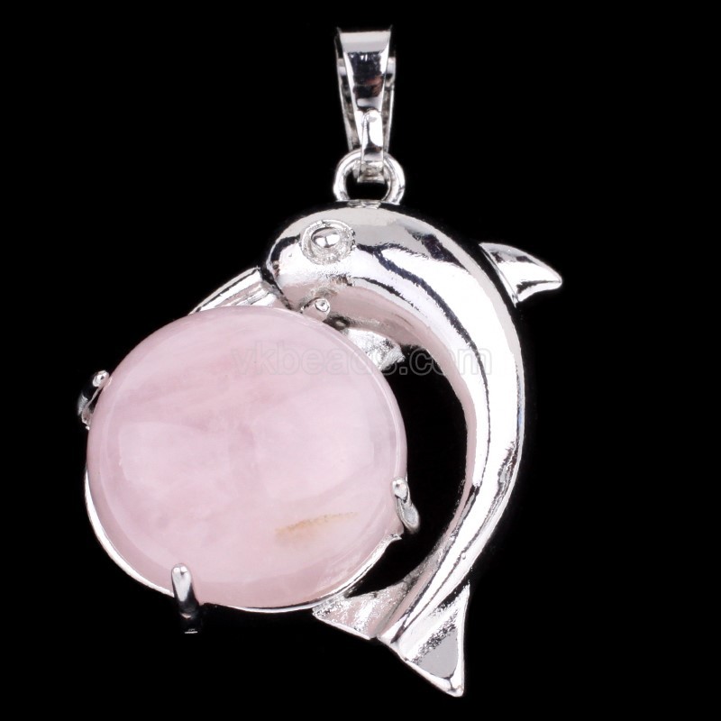 Multi-Gemstone Dolphin Pendants, with Rhodium Plated Base Metal Findings, Approx 22x25mm, Sell by Piece