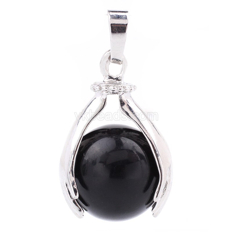 Multi-Gemstone Two Hands Holding Sphere Pendants, with Rhodium Plated Base Metal Findings, Approx 18x27mm, Sell by Piece