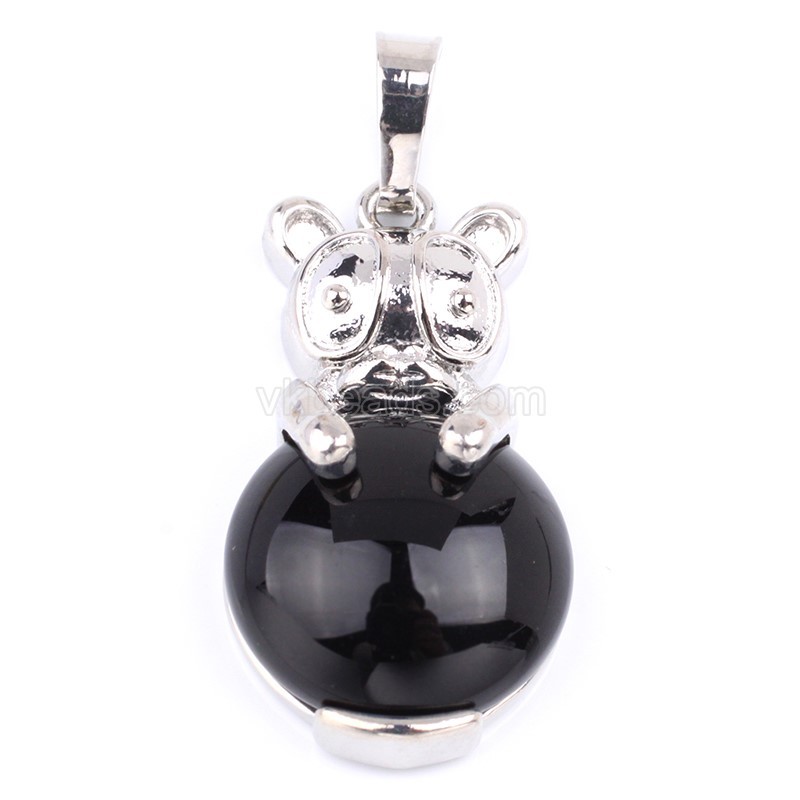 Multi-Gemstone Panda Pendants, with Rhodium Plated Base Metal Findings, Approx 16x30mm, Sell by Piece