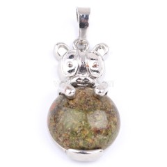 Multi-Gemstone Panda Pendants, with Rhodium Plated Base Metal Findings, Approx 16x30mm, Sell by Piece