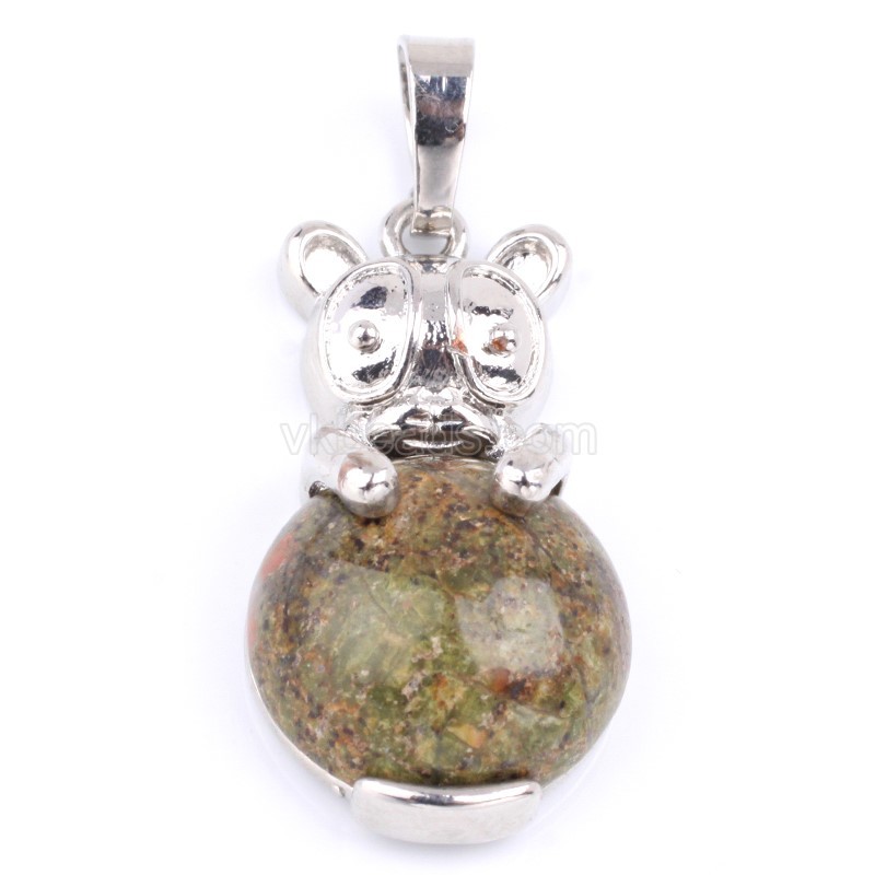 Multi-Gemstone Panda Pendants, with Rhodium Plated Base Metal Findings, Approx 16x30mm, Sell by Piece